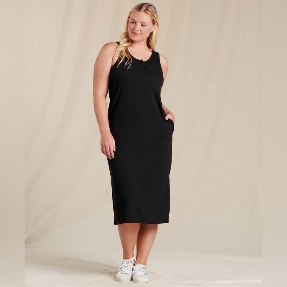 NWT Toad&Co XS Piru Recycled Poly & Hemp Midi Henley Dress W Side Slits, Pockets